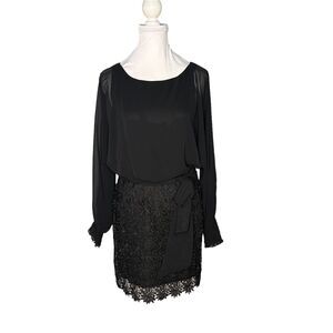 Rubber Ducky Size M Blouson Mini Dress Black Split Sleeve Lace Overlay Goth